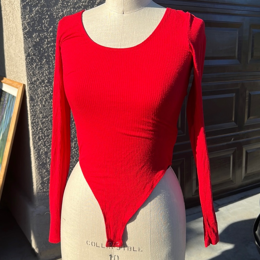 Red long sleeved bodysuit